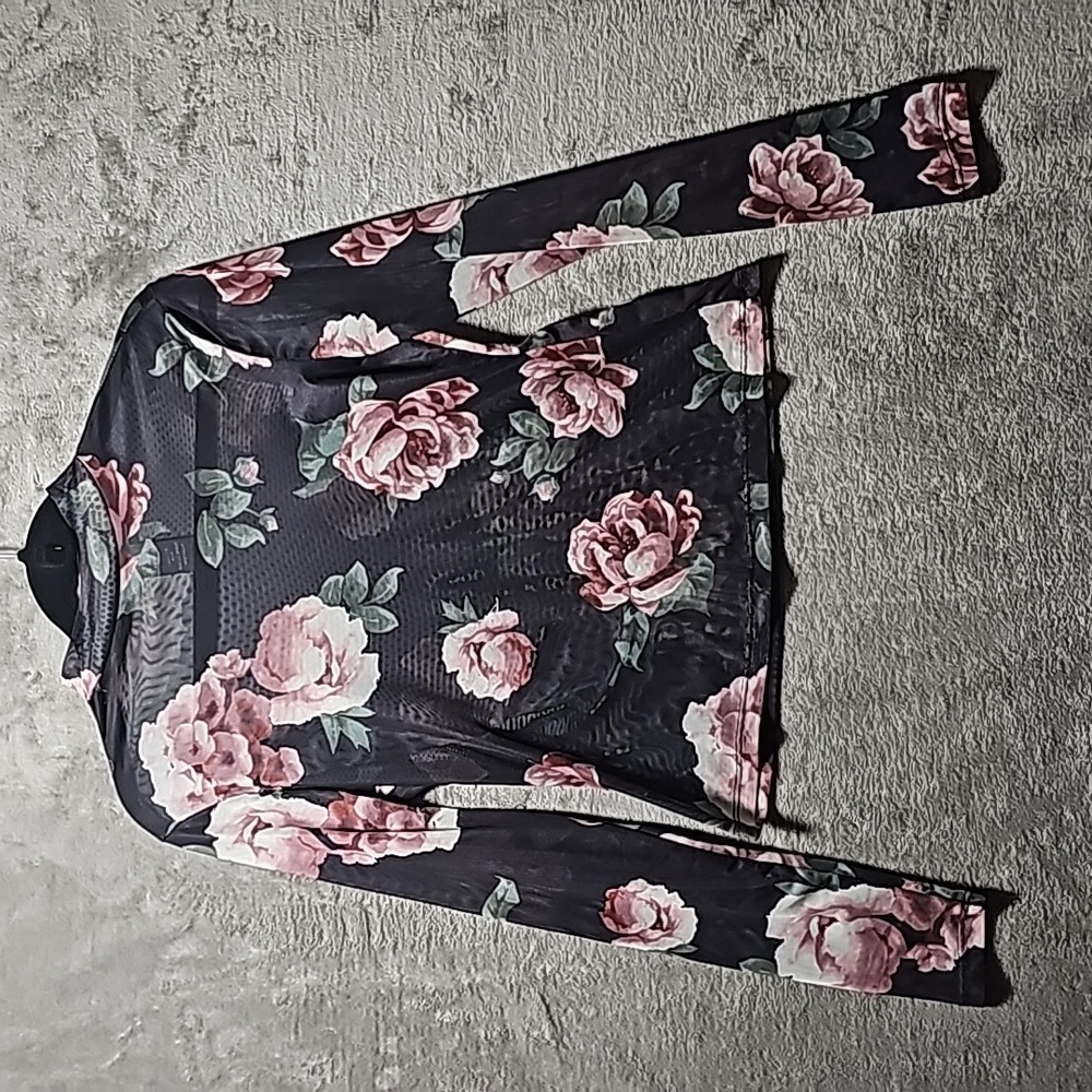 Suzy Shier Top Small Floral Sheer Blouse Full Sleeves Lightweight